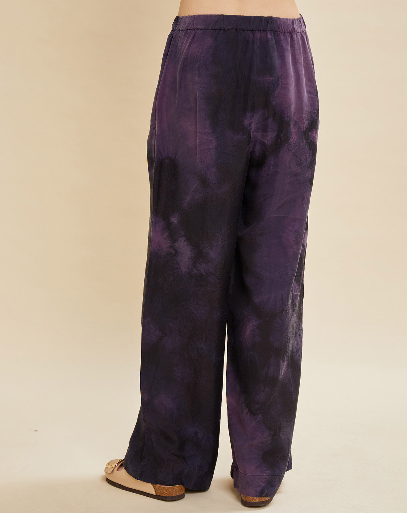 Chloé Stora Pantalon 100% Soie Pueblo tie & dye bleu marine/violet