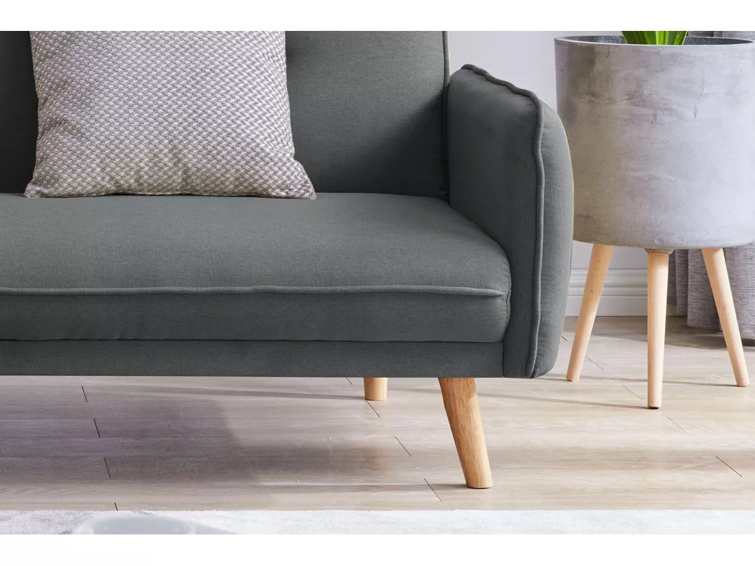 Canapé scandinave convertible 3 places en tissu gris foncé NORA