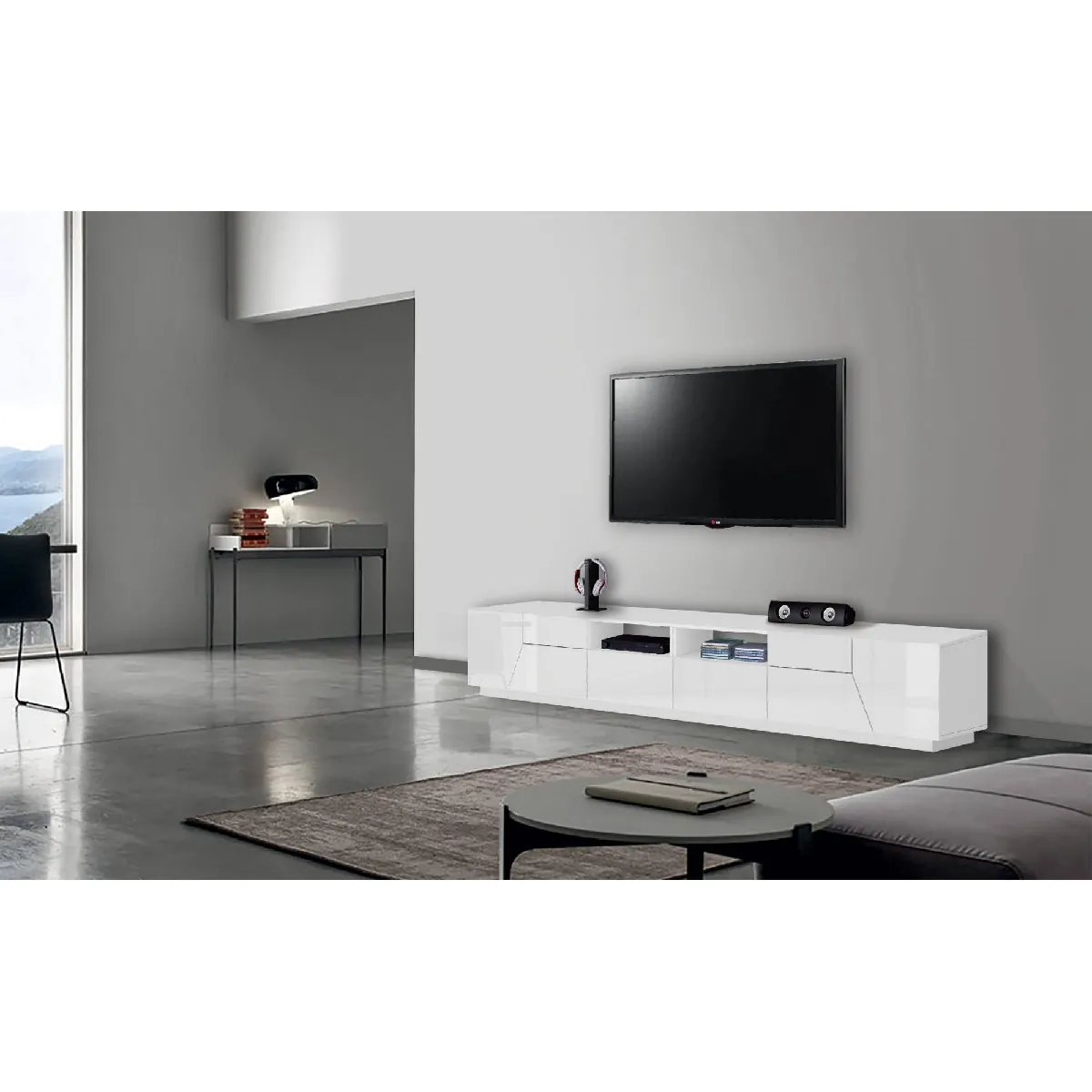 Alter Meuble TV de salon 4 portes - Blanc brillant