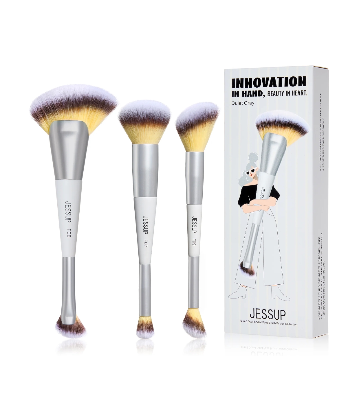 Jessup Beauty - *Innovation in Hand, Beauty in Heart* - Conjunto de 3 pincéis duplos - Quiet Gray
