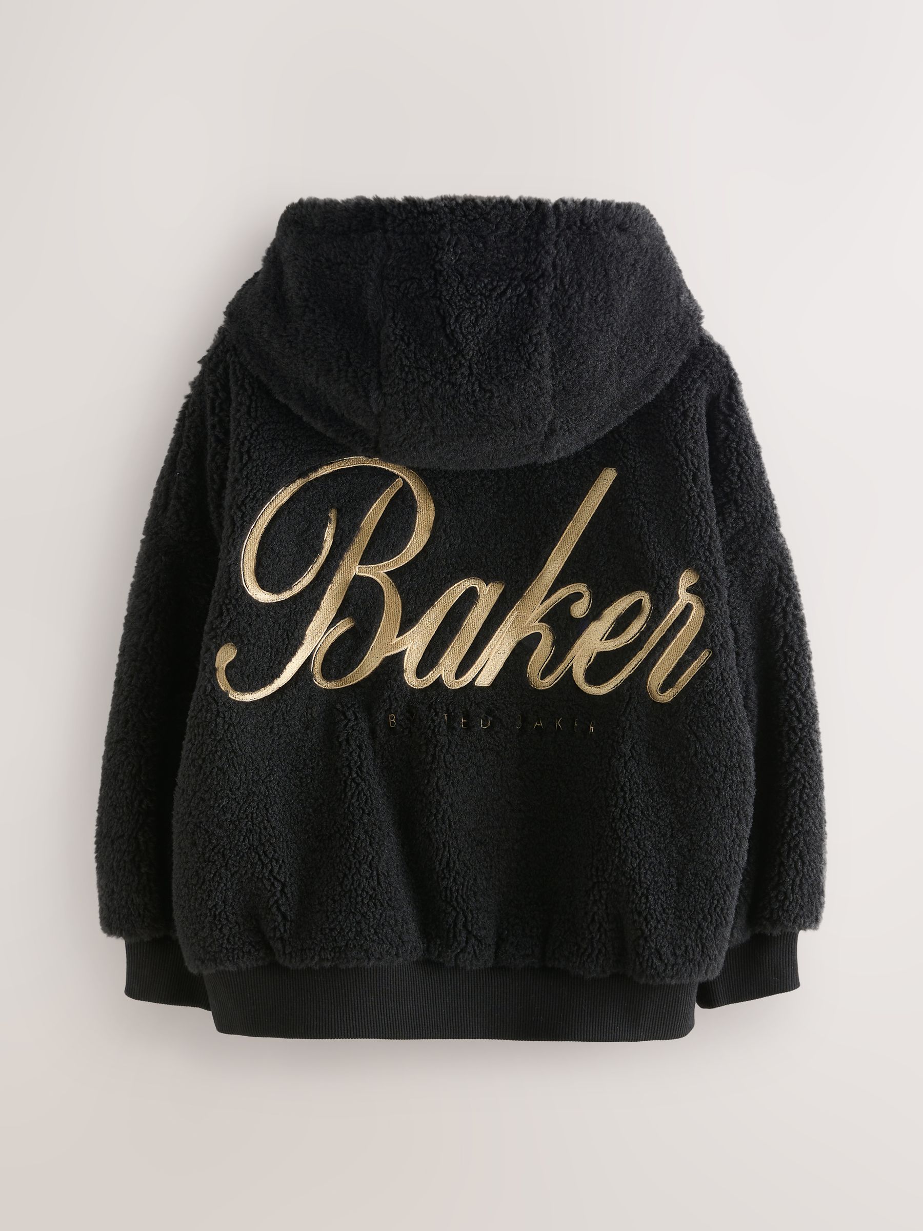 Baker by Ted Baker Zwarte Borg Fleece Hoodie met Borduursel op de Rug
