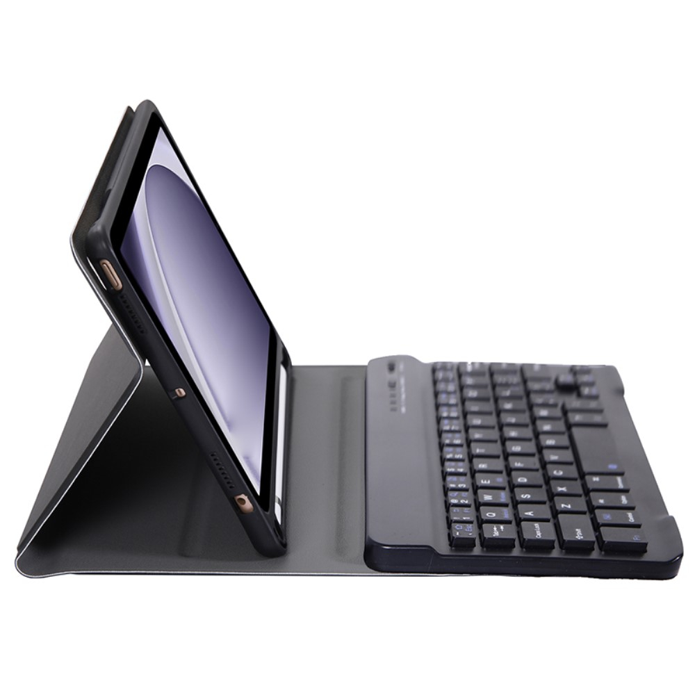 Samsung Galaxy Tab A9 Leder Tasche mit abnehmbarer Bluetooth Tastatur Keyboard   S-Pen Halterung (QWERTY) - Schwarz