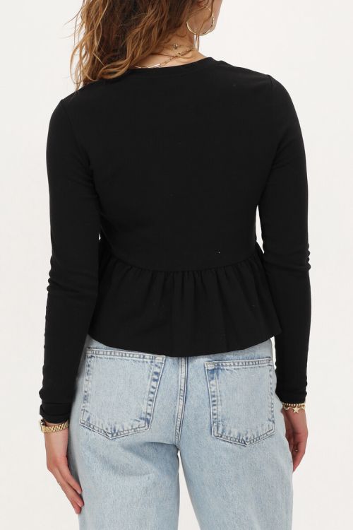 Zwarte peplum top met lange mouwen