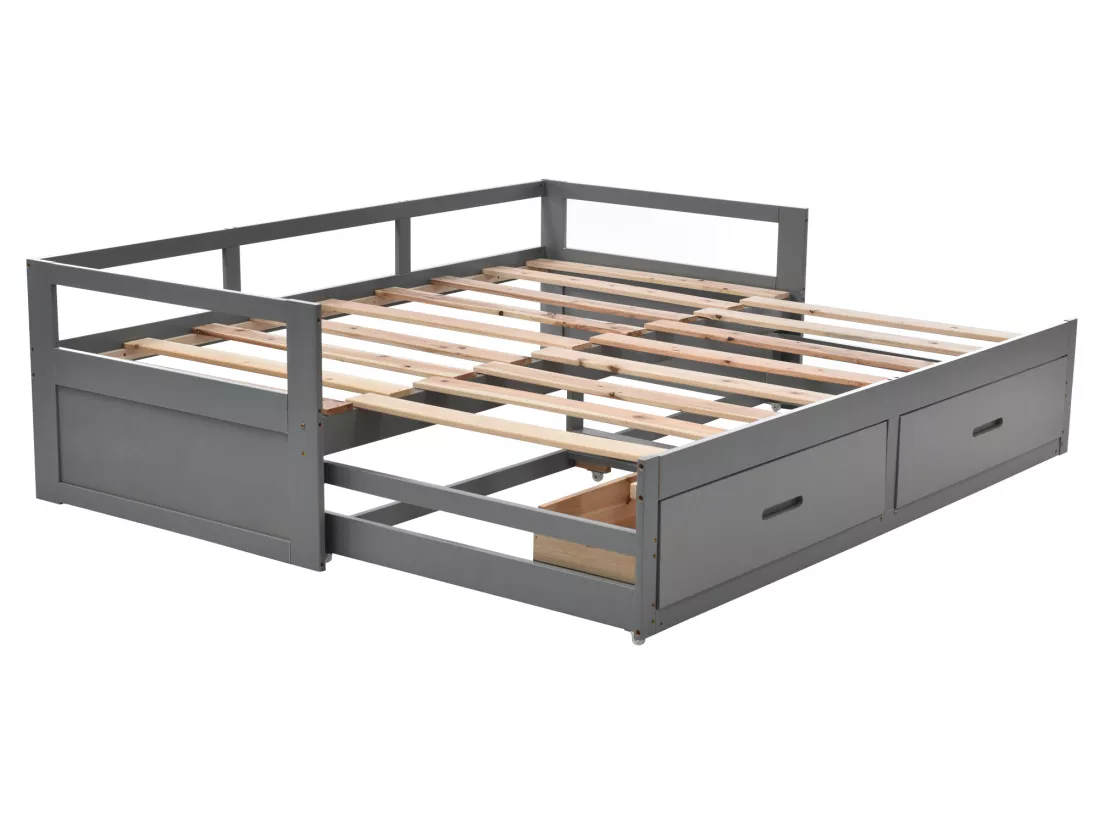 Lit gigogne pour enfant 90 x 200 cm avec 2 tiroirs - lit bébé - cadre en pin - coloris gris