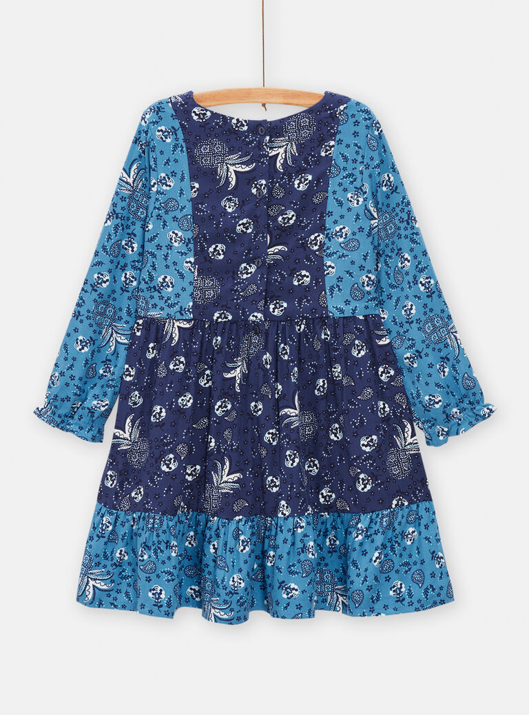 Robe bleue imprimée façon patchwork pour fille