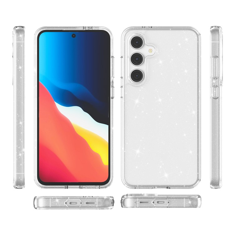 Samsung Galaxy S24 FE Hybrid Hardcase Schutzhülle im Glitzer Design - Silber / Transparent