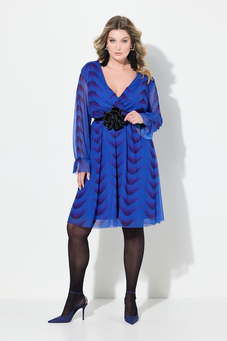 Kleid, A-Linie, Mesh mit Alloverdruck, Langarm