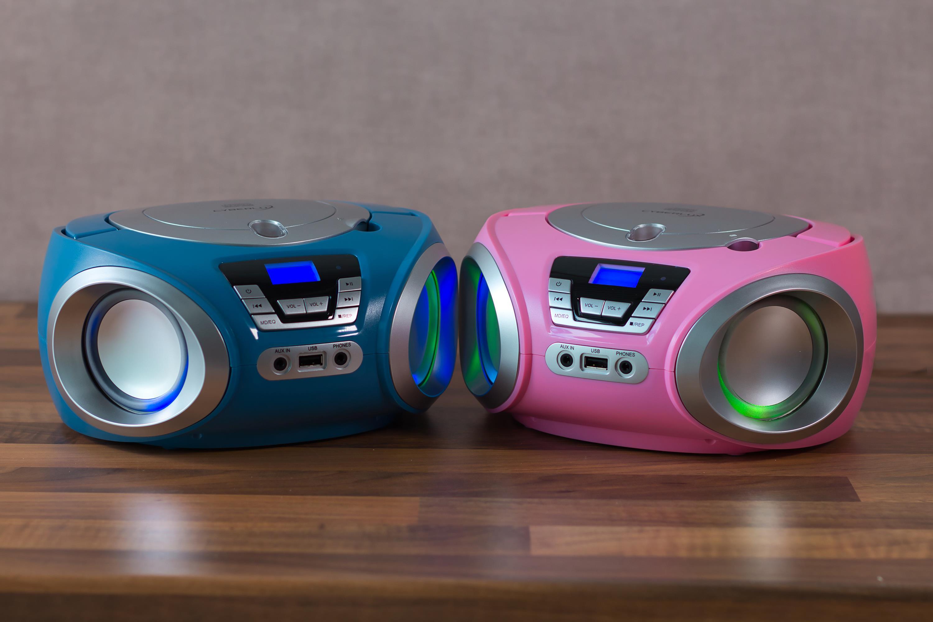 Cyberlux CD-Player mit LED-Beleuchtung CD/MP3 USB Kinder Radio pink