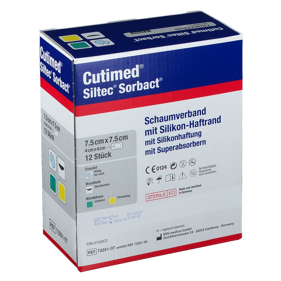 Cutimed® Siltec Sorbact 7,5 cm x 7,5 cm