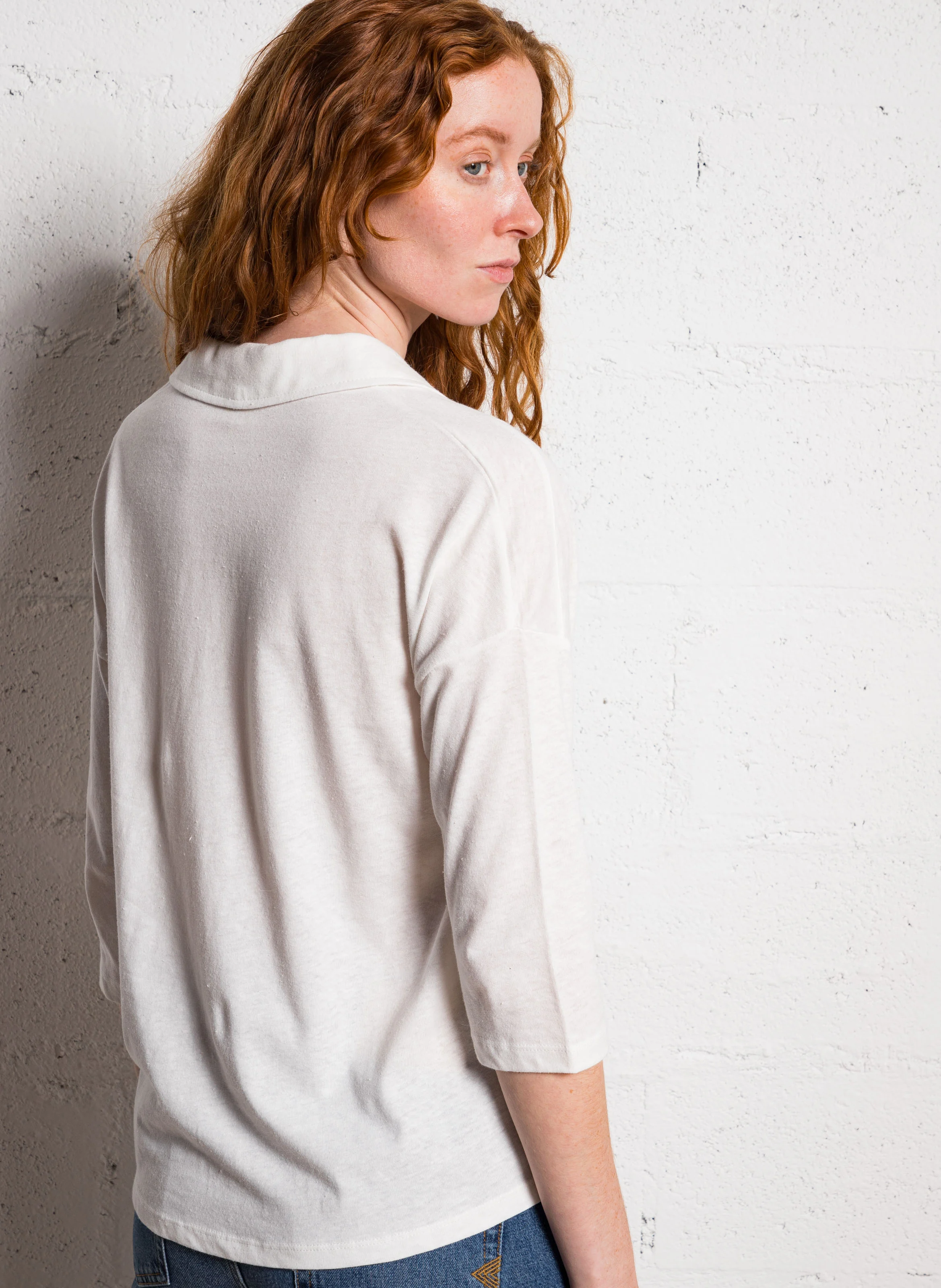 TONTINE - Tee-shirt col polo en lin mélangé | Blanc