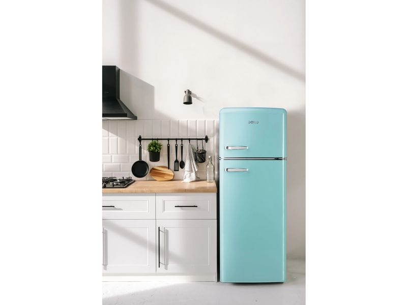 Domo Kühlschrank DO91705R Türkis, Rechts Freistehender Kühlschrank im Retro-Design