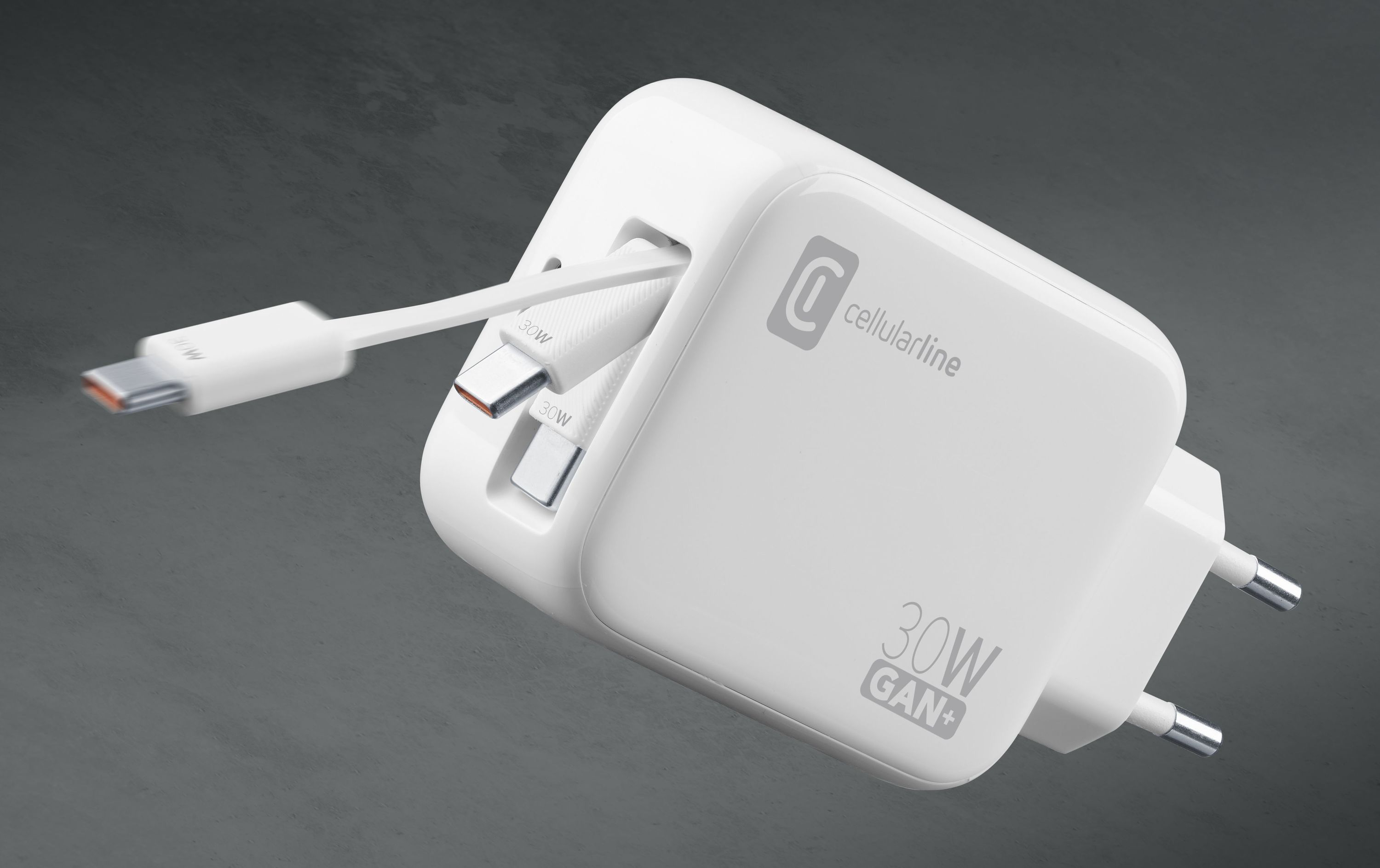 (30W) GaN Retractable USB C Ladegerät Power Delivery Netzteil   USB C Ladekabel (ACHROLLUSBCGAN30WW) - Weiss