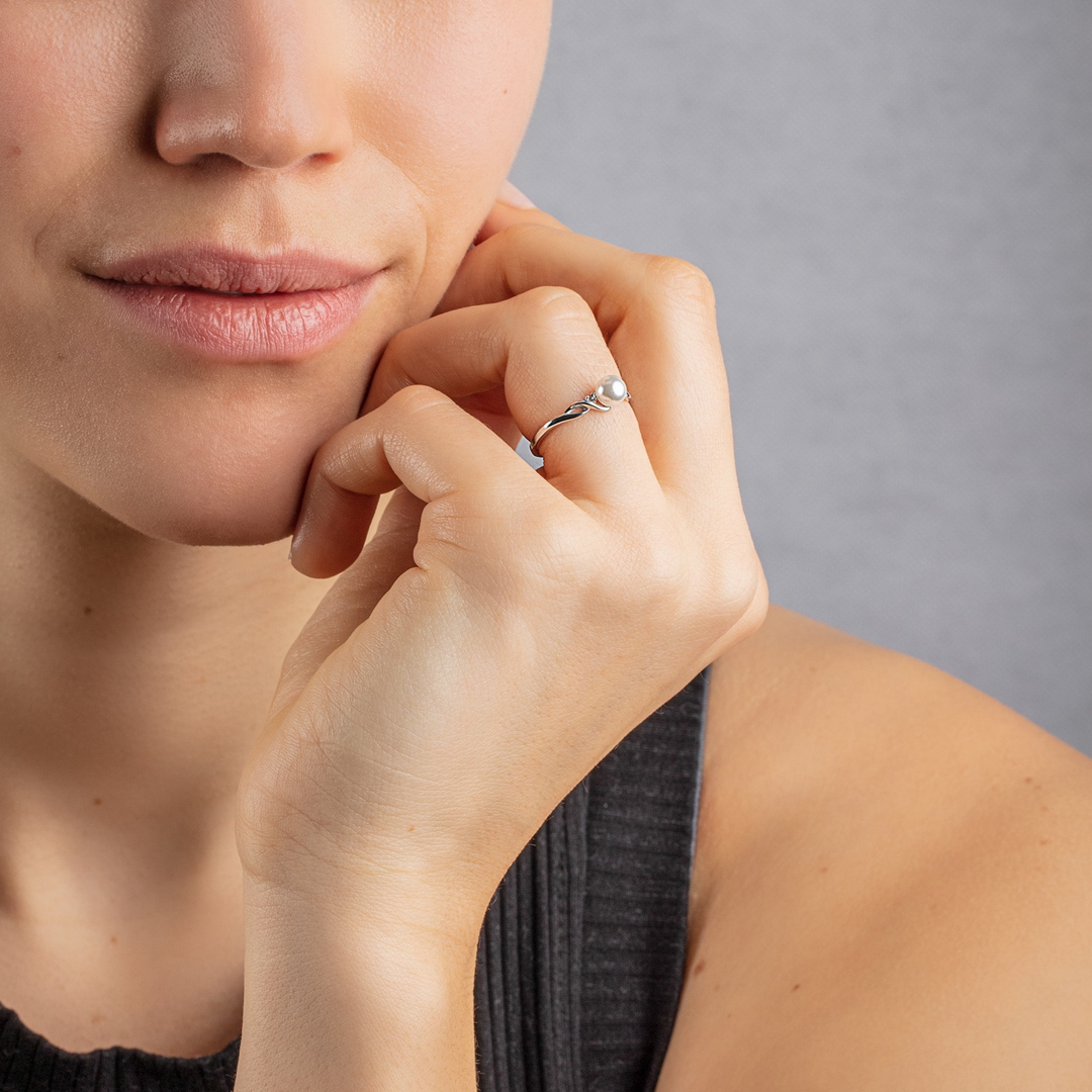 Damenring 925 Silber rhodiniert mit Kunstperle 5mm und Zirkonia