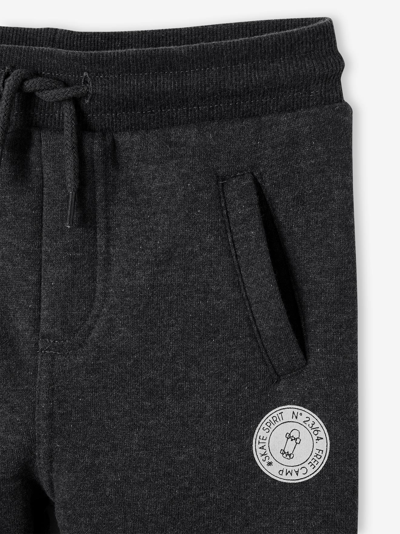 Calça de moletom estilo jogging, preta mesclada escura para menino