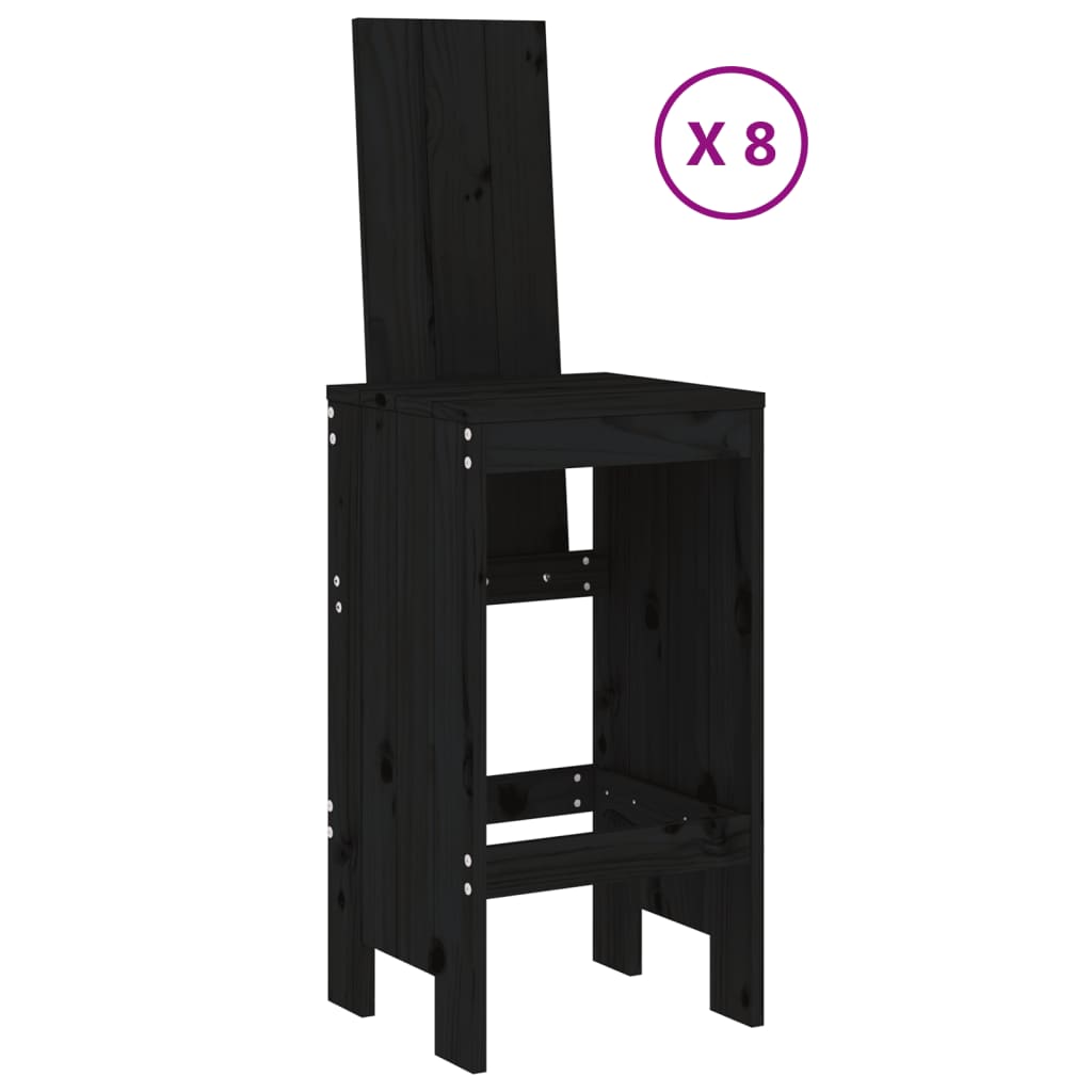 Ensemble de bar de jardin 9 pcs noir bois de pin massif