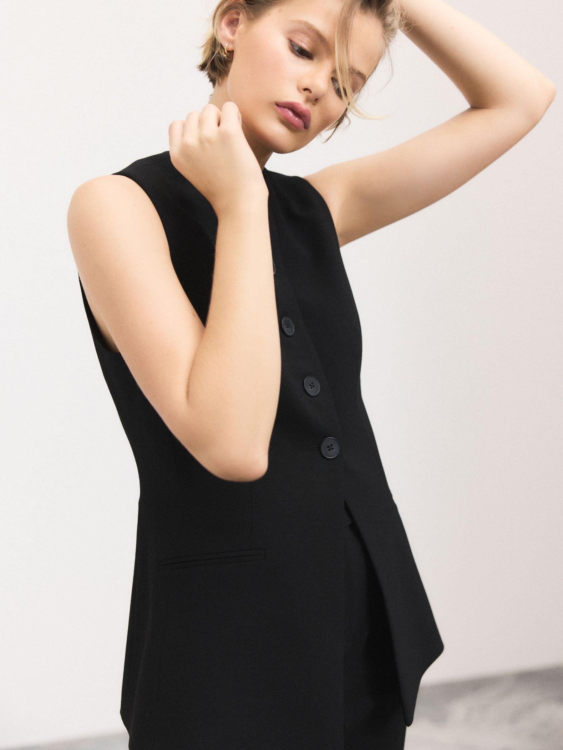 Zwart - Tailored Waistcoat With Wool