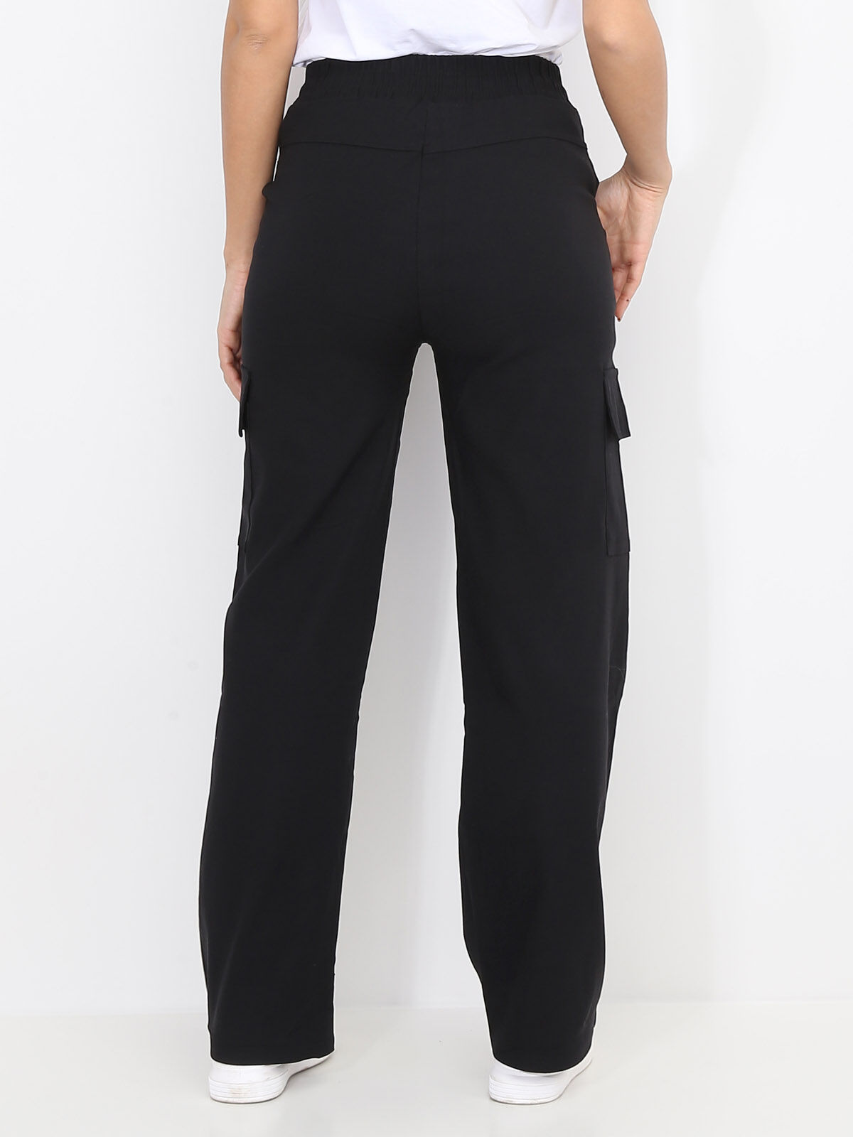 Pantalon cargo à taille élastiquée- Noir