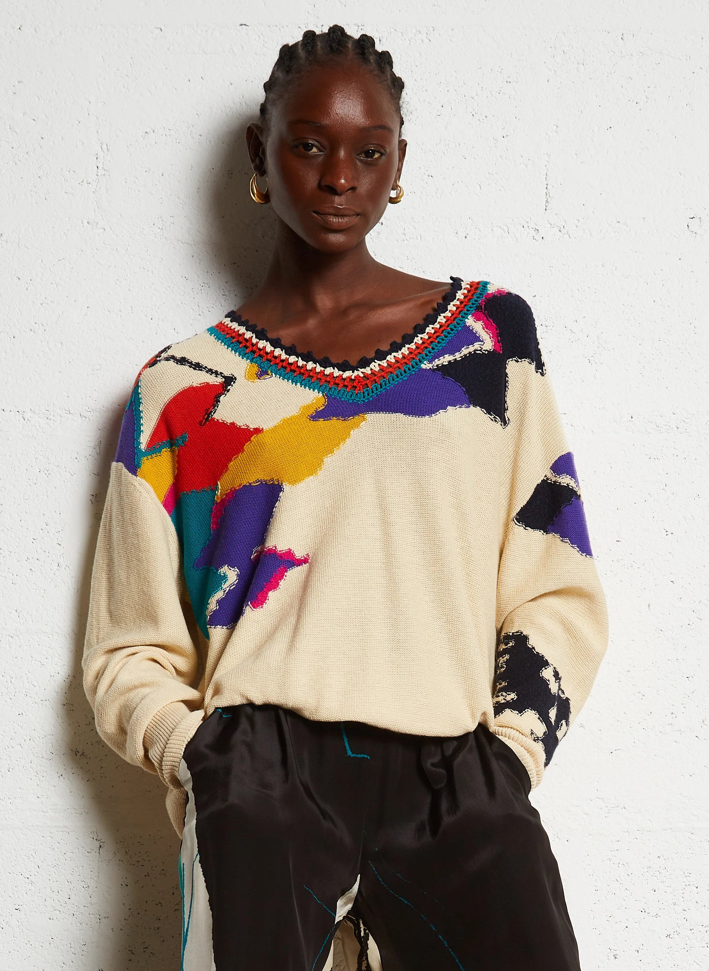 ATLEY - Pull oversize col rond en coton mélangé | Beige