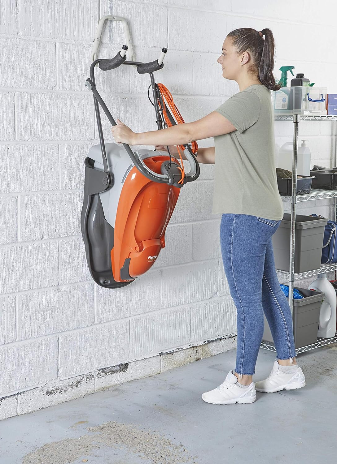 Flymo EasiGlide 360 Hover Collect Rasenmäher – 1800-W-Motor, 36 cm Schnittbreite, 26-Liter-Grasauffangkorb, flach zusammenklappbar, 10 m Kabellänge, 9704832-01, Orange/Grau, 36 cm Cutting Width