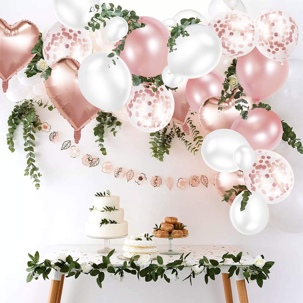 (48-tlg. Set) Party Ballons Latex- und Folienballons mit Konfetti - Roségold