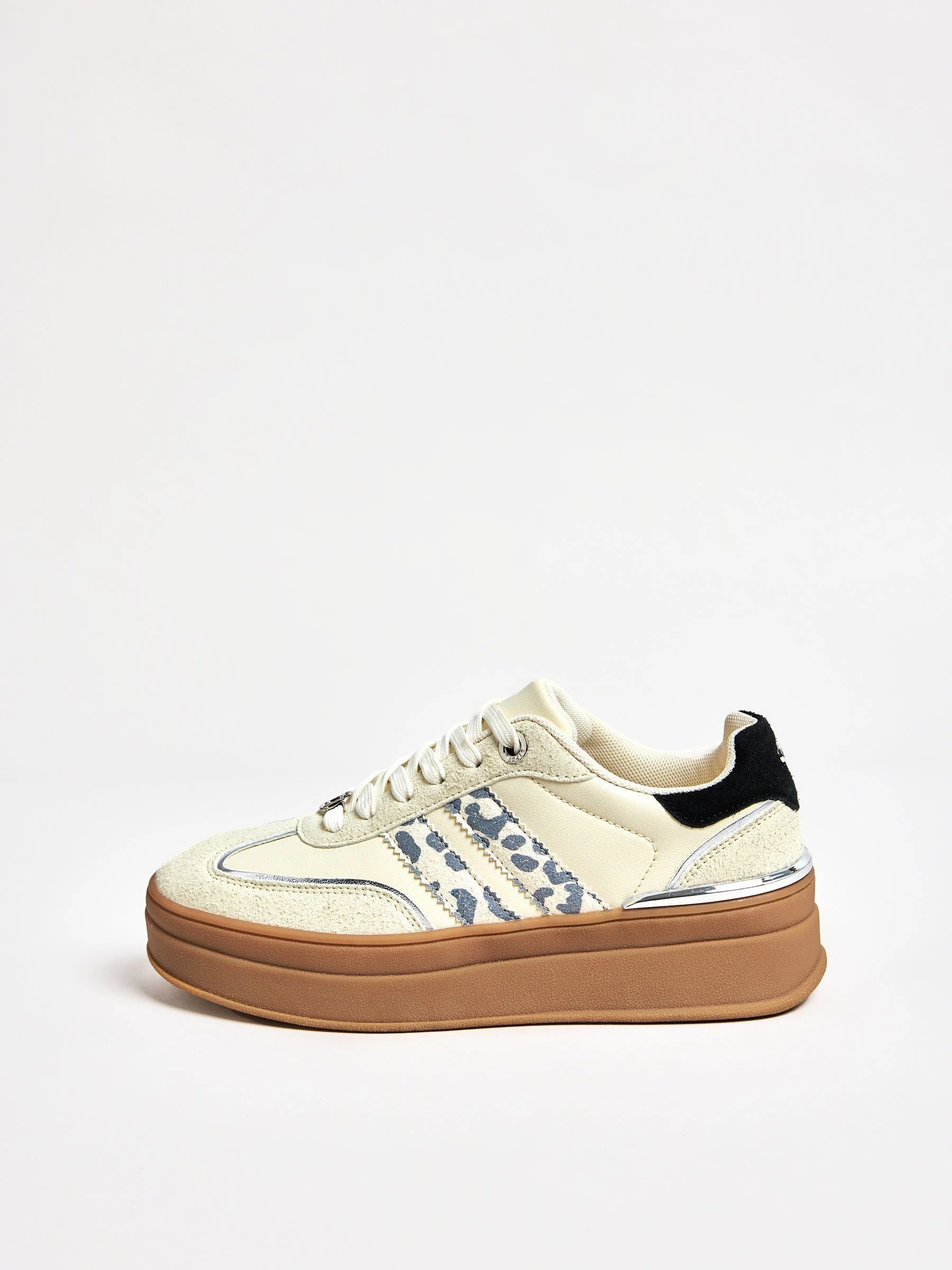 Off White Leopard - Lipsy Print Side Stripe Chunky Gum Sports Trainers