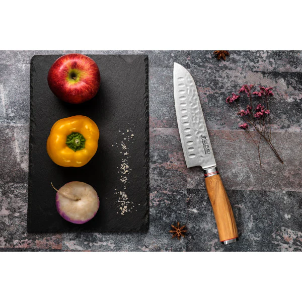 3 couteaux Wusaki Damas 10Cr en coffret élégant (santoku alvéolé, uni