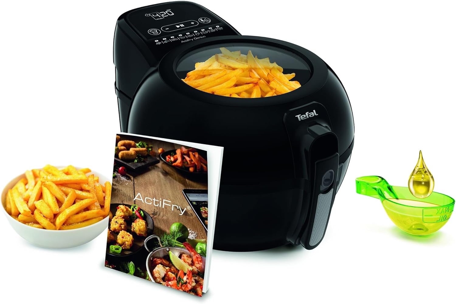 Tefal ActiFry Genius+ Heißluftfritteuse mit Rührarm, Airfryer, kein Schütteln, 1500 W, 1,2 kg für 6 Personen, 9 Auto-Kochmenüs, ‎energiesparend, gesunde Fritteuse ohne Öl, schwarz, FZ7738