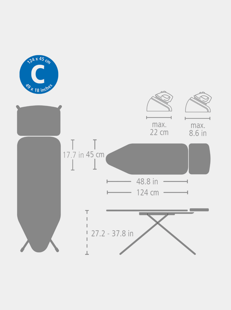 Strijkplank C, 124x45 cm, solide stoomunithouder - Denim Black
