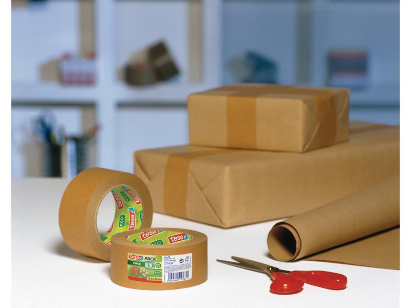 tesa Klebeband ecoLogo 50 mm x 50 m, Braun Verpackungsklebeband aus Papier, 50 mm x 50 m, braun