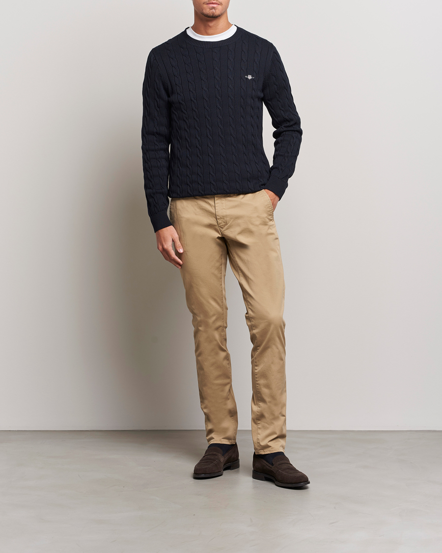 GANT Cotton Cable Crew Neck Evening Blue