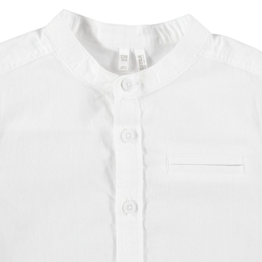 Chemise manches longues uni à col mao - Blanc