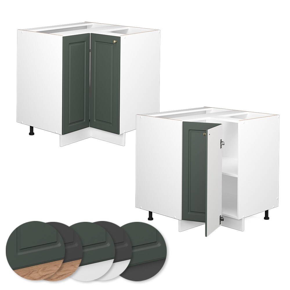 Vicco Eckunterschrank Küchenschrank Küchenmöbel Fame-Line Weiß Grün-Gold Landhaus 87 cm Küche Eckküche Einbauküche Doppel-Drehtür Einlegeboden Blende Küchenzeile