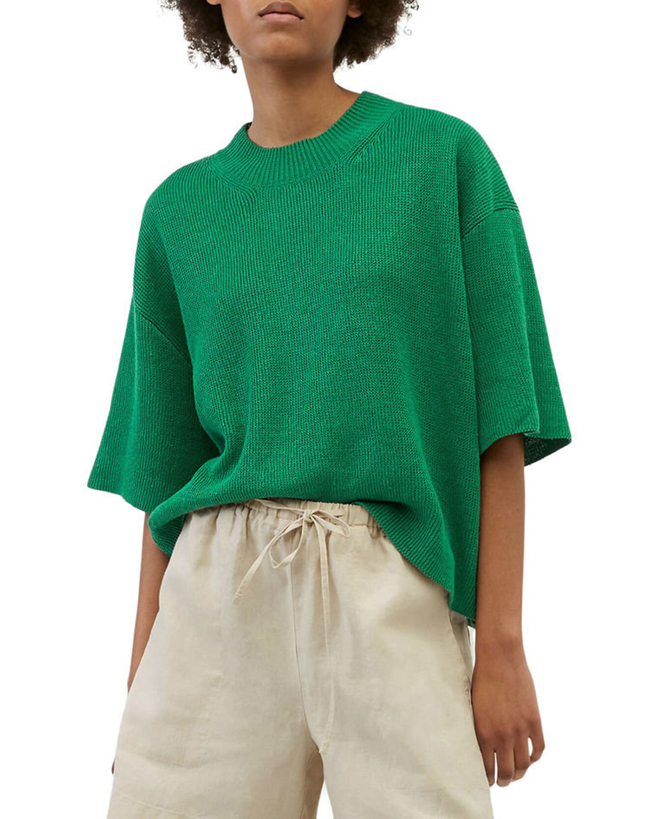 Marc O'Polo Pull 100% Lin manches courtes Col R vert foncé