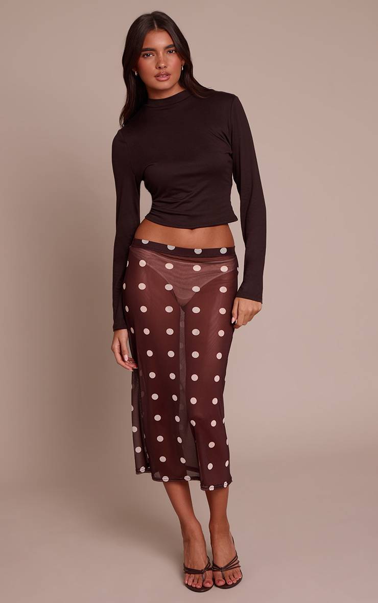 Chocolat Jupe Midi En Mesh À Pois