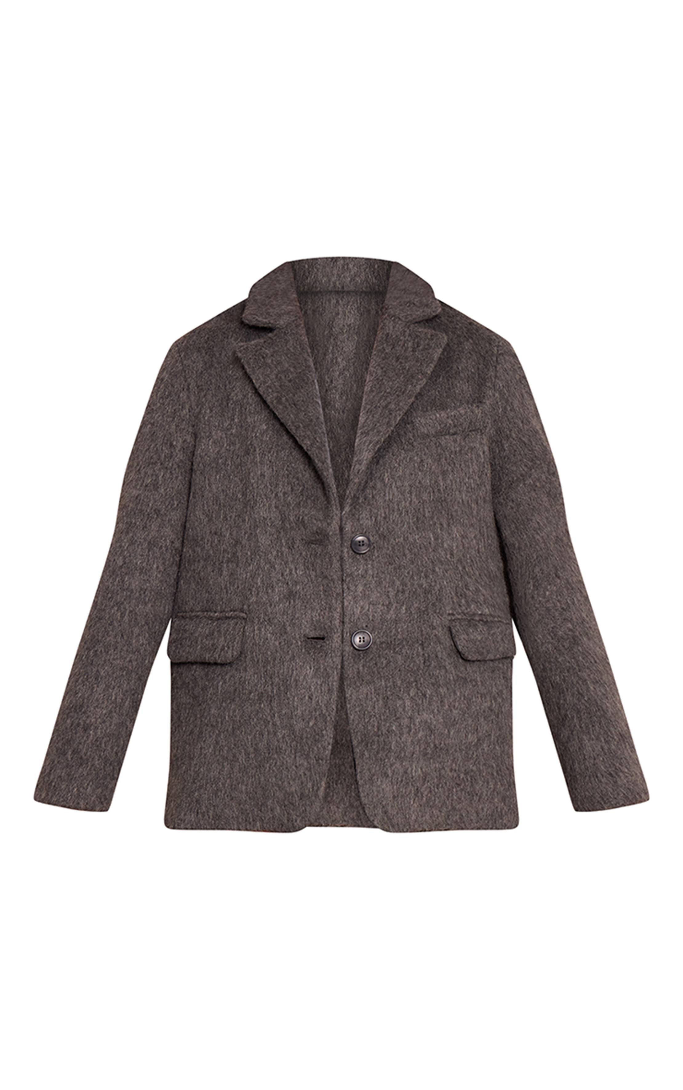 Charbon Blazer Oversize Effet Laine Brossée