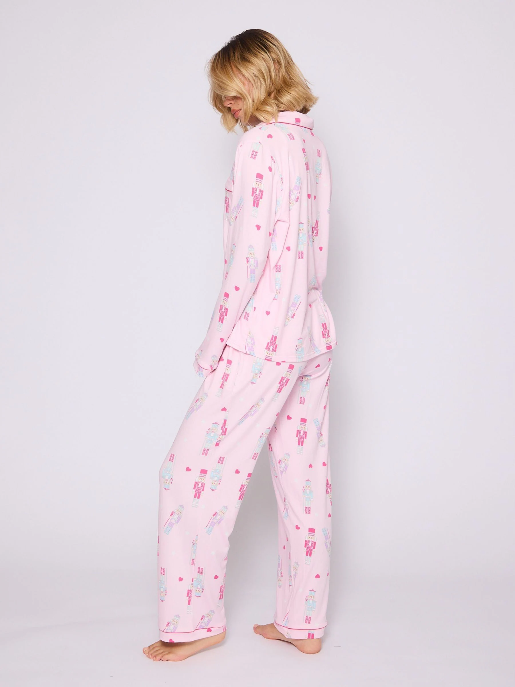 Loungeable Kerstmis Notenkraker Print Pyjama's Set met Lange mouwen en Knopen