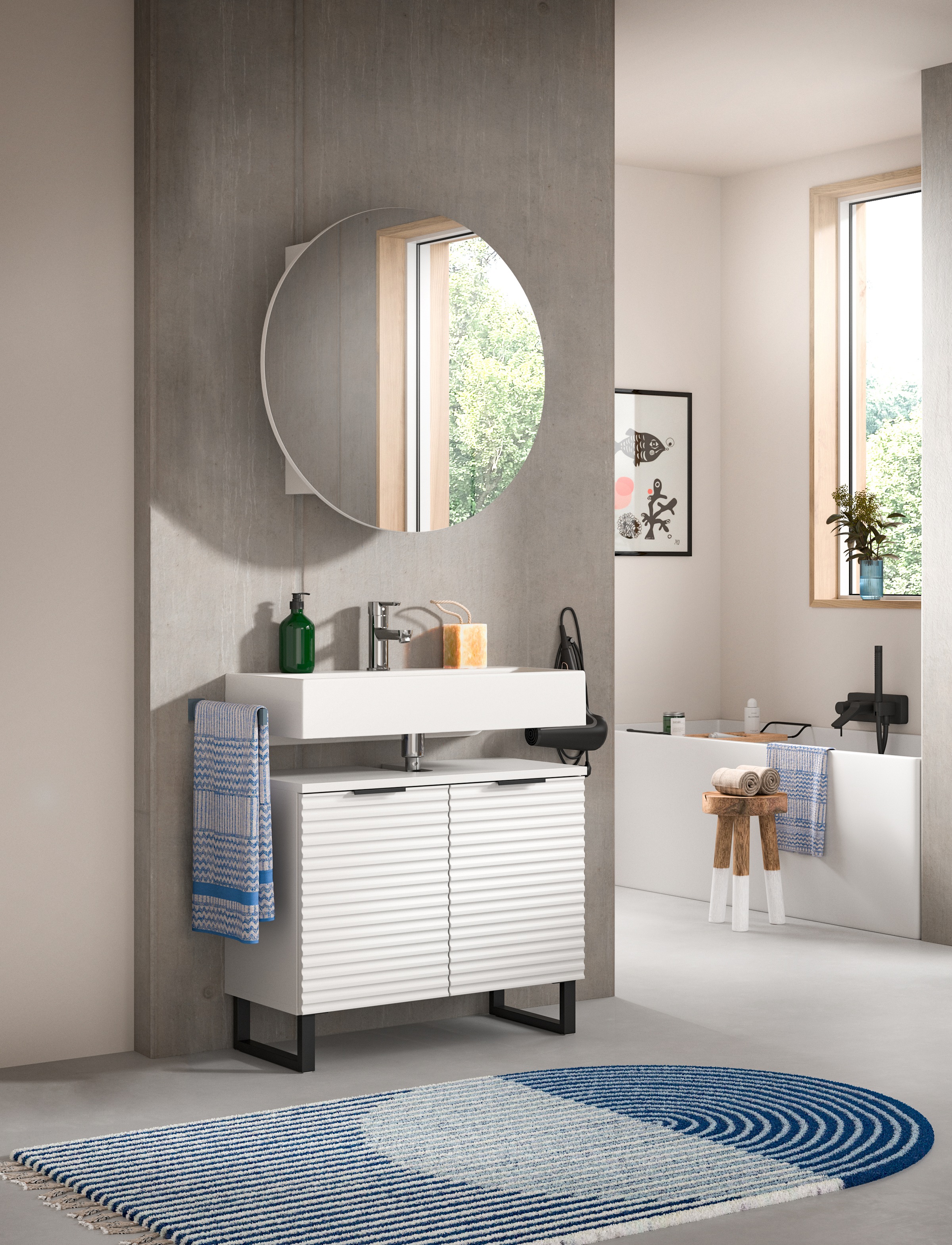 welltime Badmöbel-Set »Litica, Breite 70 cm, hochwertige Rillenfräsung, Metallkufen« 2 Stk. tlg.