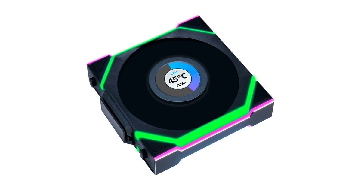 Lian LiUNI FAN SL120 LCD Wireless RGB case fan  (Zwart, 120 x 124.5 x 28 mm, PWM)