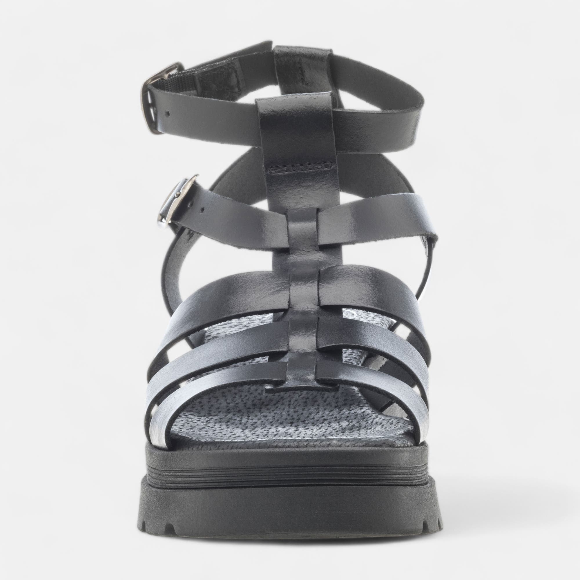 Sandales à talon compensé Femme en cuir noir