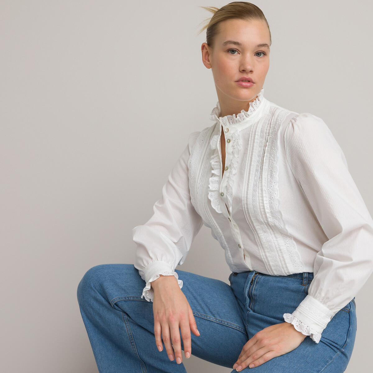 COLEÇÕES LA REDOUTE<br>Blusa romântica de algodão Signature EUGENIE