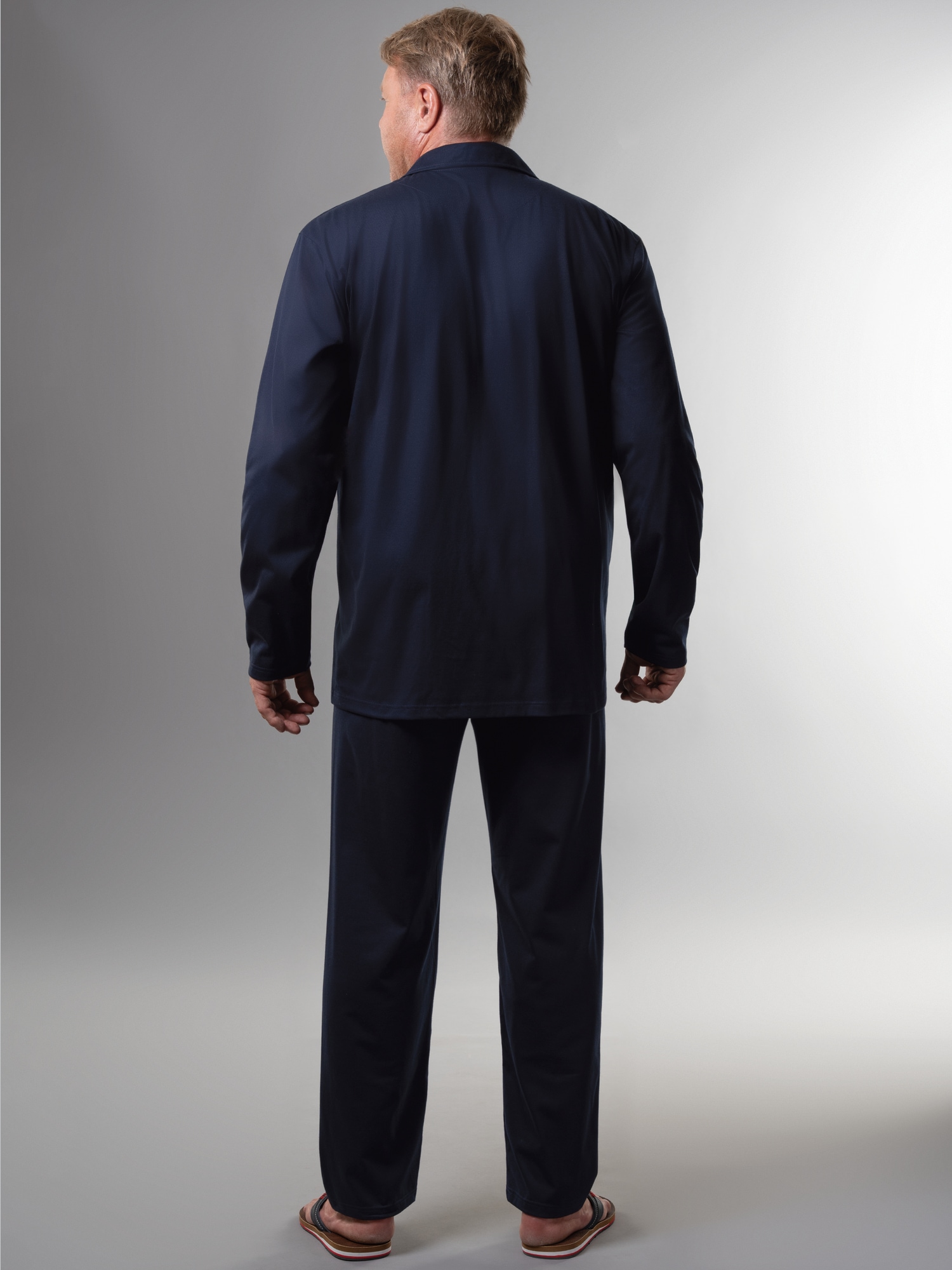 Schicker Schlafanzug mit elegantem Kragen und Knopfleiste Navy