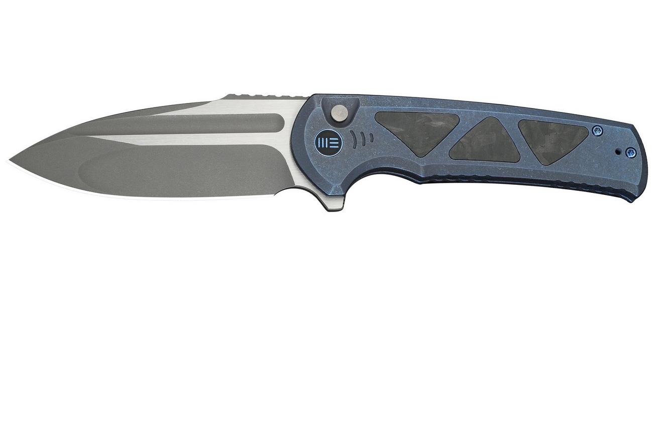 WE Knife Sylox WE24027-2 Gray Stonewashed, Blue Titanium Shredded Carbon Inlay, zakmes