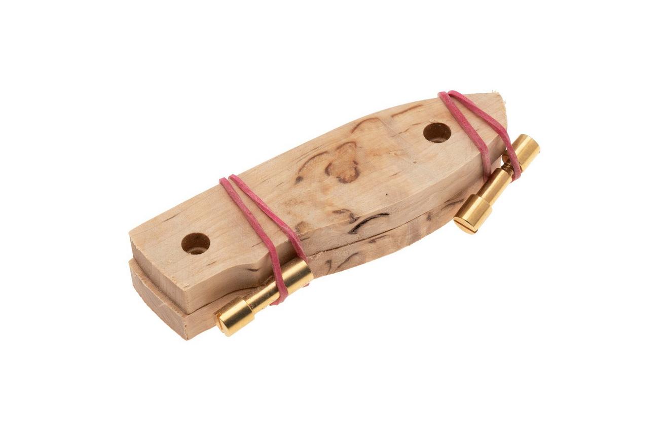 Nordic Knife Design Lizard 90 CB 5050, Satin Sandvik 12C27, Curly Birch, Brass Hardware, vaststaand mes, bouwpakket