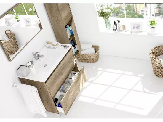 Colonne Salle de Bain Suspendue avec 2 portes coloris nordik - 140 x 30 x 26 cm