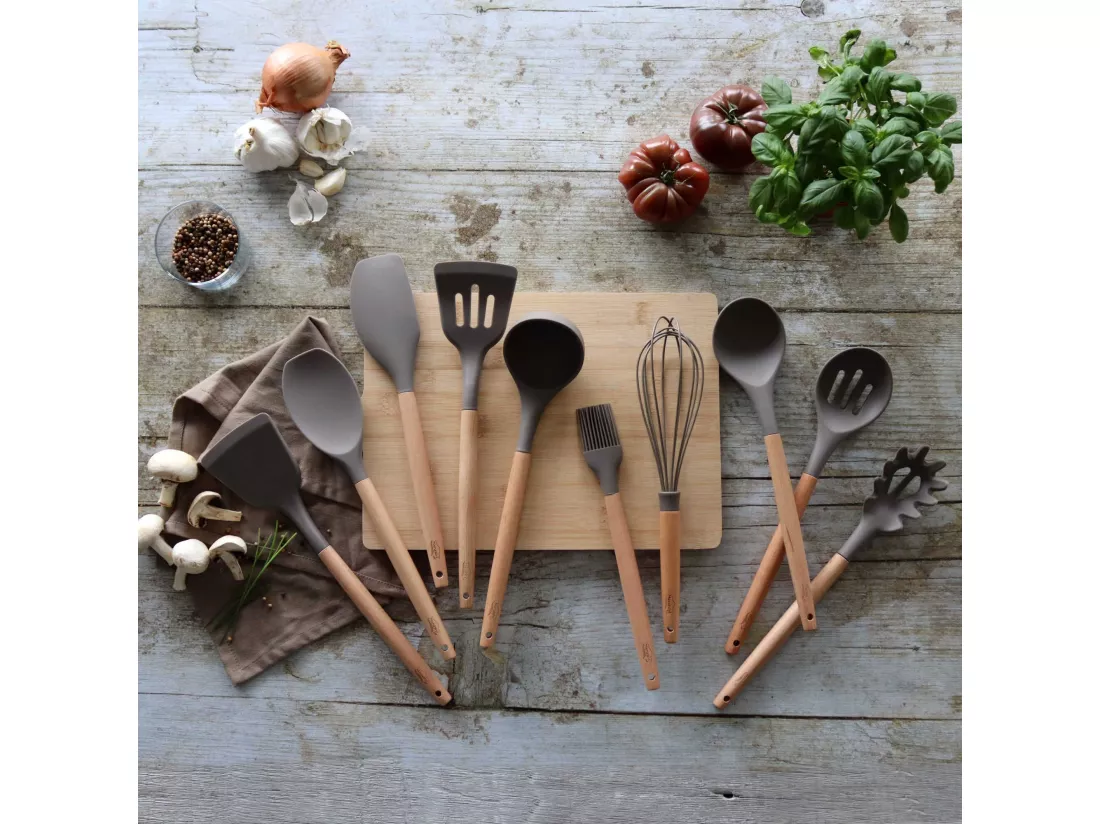 Menastyl - Cuillere Ajouree Eliott En Silicone Avec Manche En Bois De Hetre