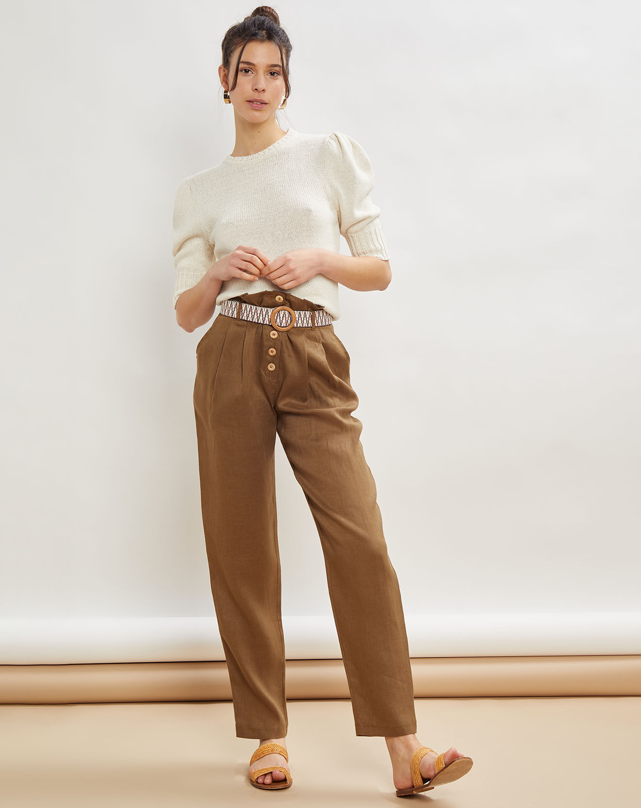 La Petite Francaise Pantalon 100% Lin Peter kaki