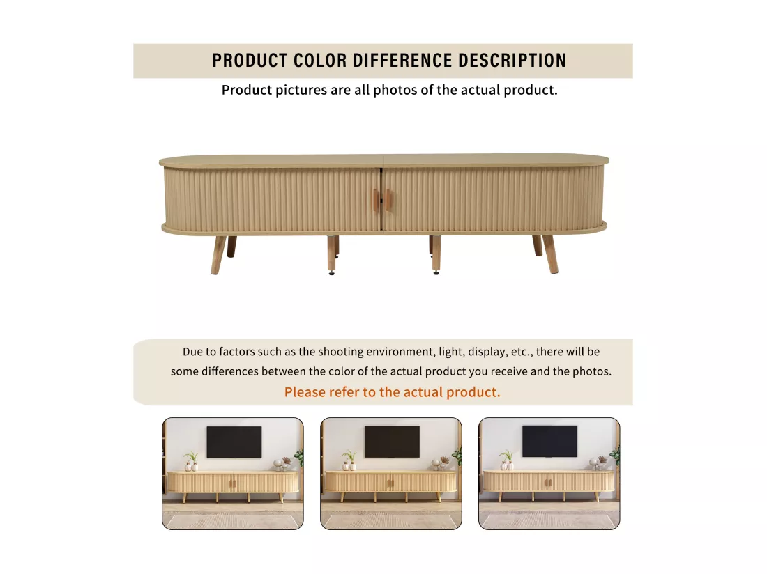 Meuble TV avec 2 portes coulissantes en forme ovale - 175 x 40 x 42cm - Bois MDF - Couleur bois