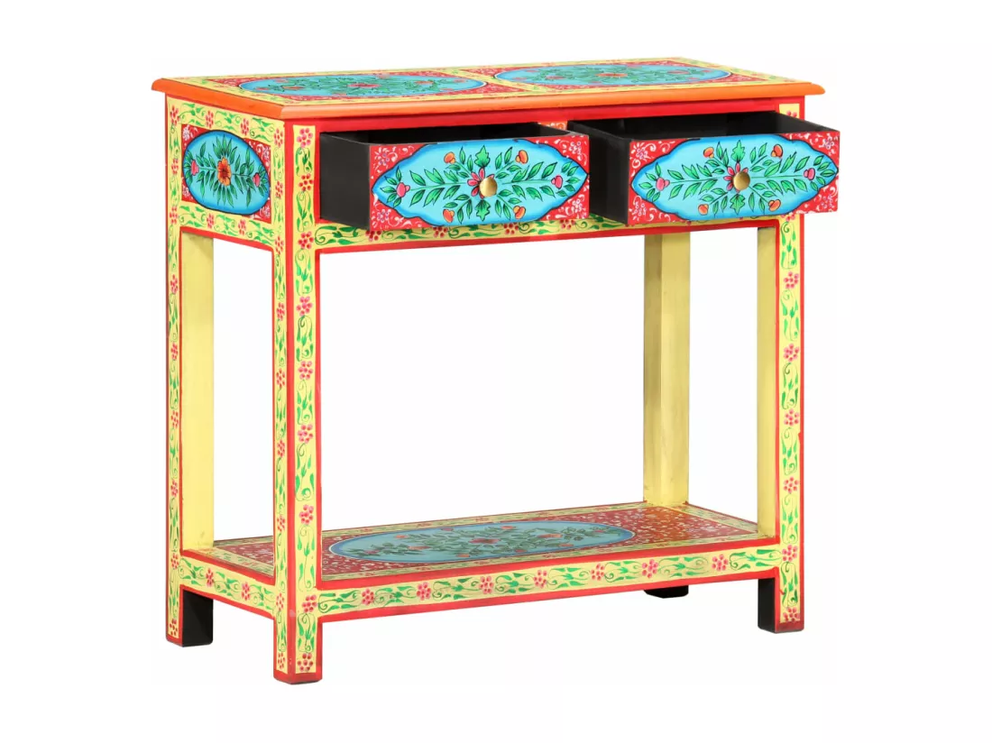 Table console peinte à la main 80x35x75 cm Bois de manguier