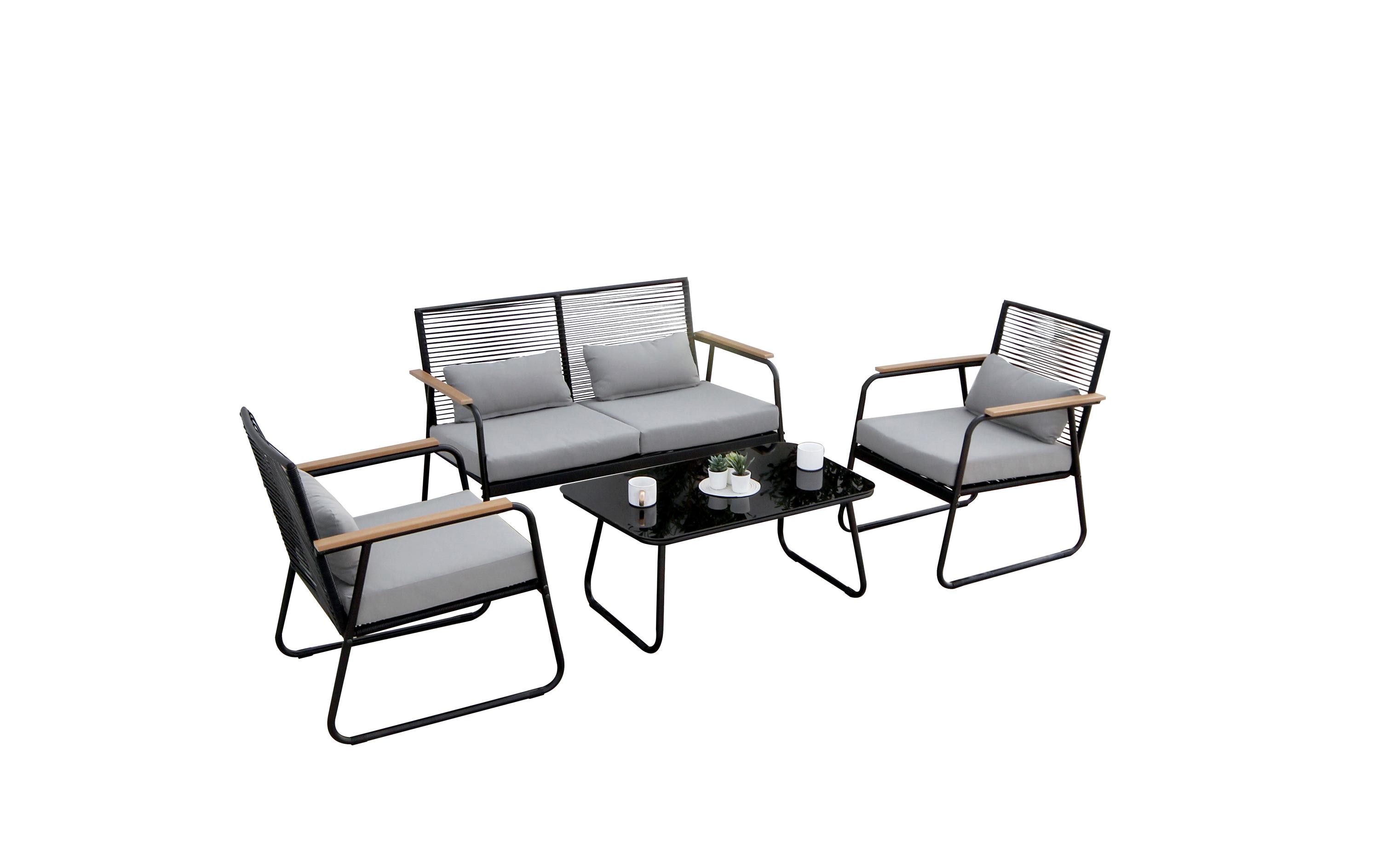 Loungeset Paxos, Anthrazit/Bambus, 4 Sitzplätze<br>4-teiliges Loungeset für den Garten oder Balkon