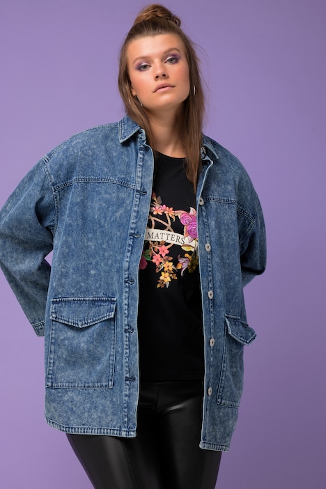 Jeanshemd, oversized, Klappentaschen, Hemdkragen, Langarm